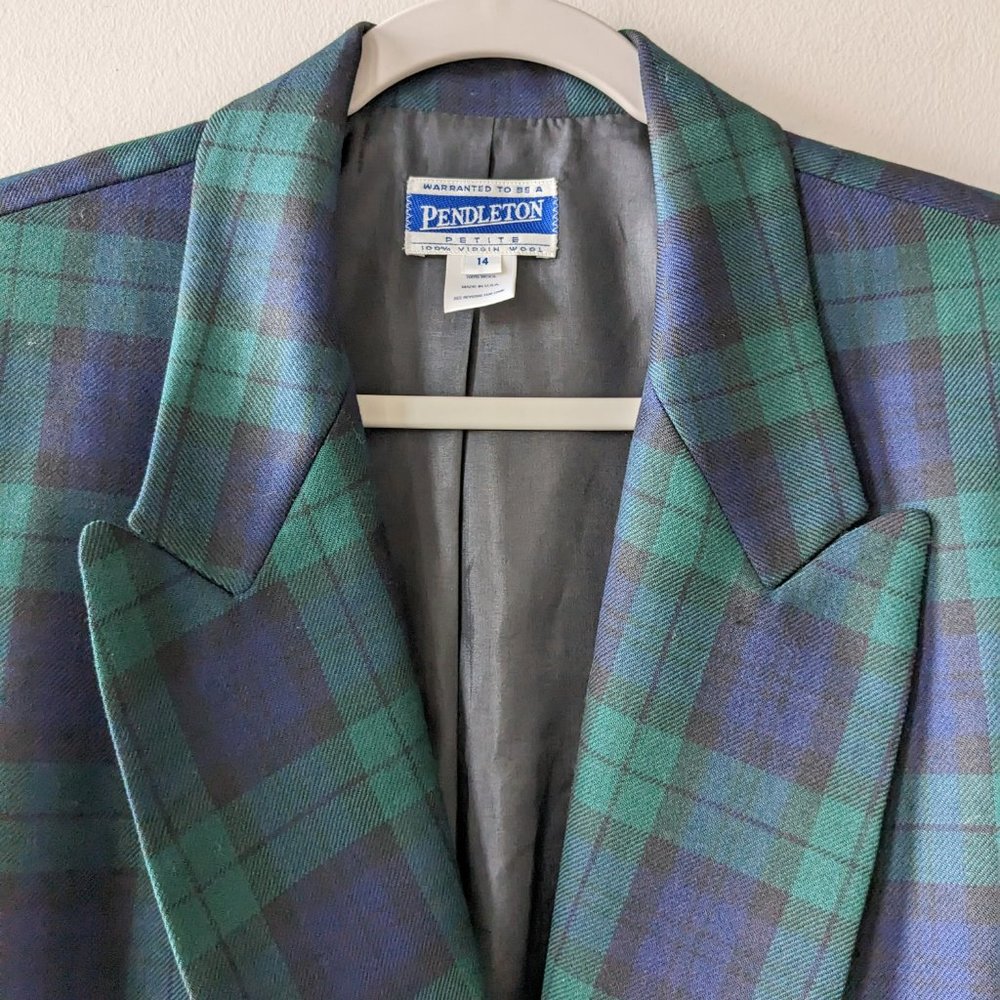 Pendleton Wool Navy/Green Plaid Longline Blazer - Picture 3 of 8